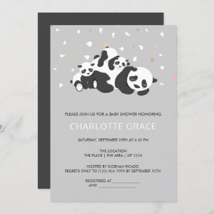 Cute Twin Panda Personalised Baby Shower Invitation