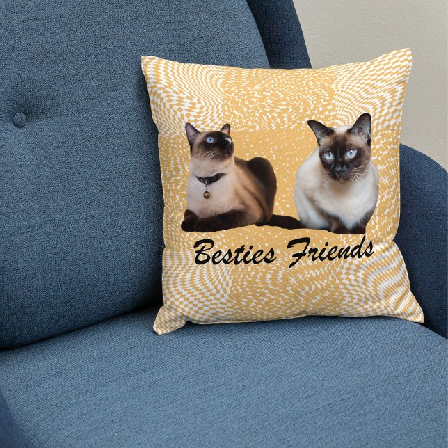 Cute Twin Siamese Cats Decor Gift Beige Template Cushion (Creator Uploaded)