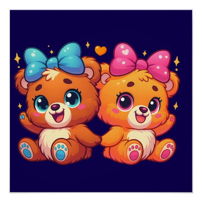 Cute Twin Teddy Bears Poster (Front)