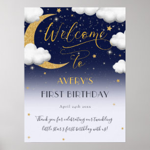 Cute Twinkle Little Star 1st Birthday Welcome Poster