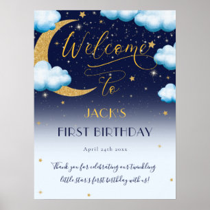 Cute Twinkle Little Star Blue Boy 1st Birthday Poster