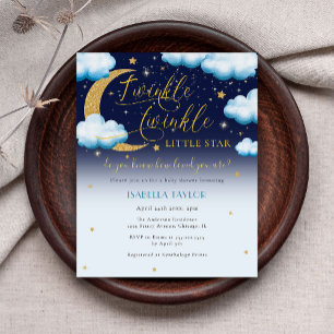Cute Twinkle Little Star Blue Boy Baby Shower Invitation Postcard