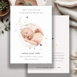 Cute Twinkle Star Moon Photo Birth Announcement