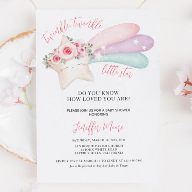 Cute Twinkle Twinkle Little Star Baby Shower Invitation (Creator Uploaded)