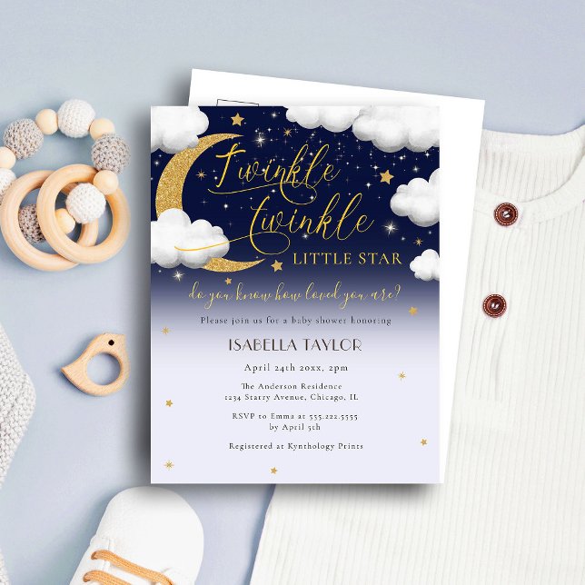 Cute Twinkle Twinkle Little Star Baby Shower Invitation Postcard (Creator Uploaded)