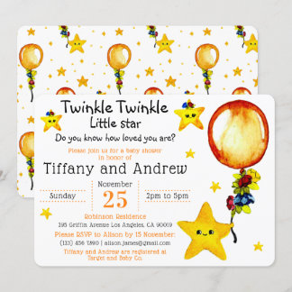 Cute Twinkle Twinkle Little Star Co-ed Baby Shower Invitation