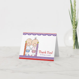 Cute Twins 1st Birthday Thank You Note Card