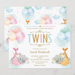 Cute Twins Boy Girl Elephant Baby Shower Sprinkle Invitation