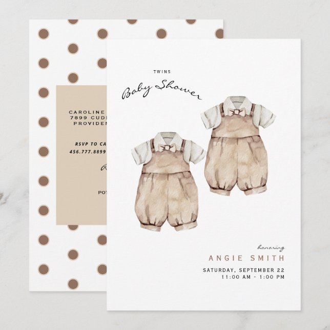 Cute Twins Boys Baby Shower Invitation (Front/Back)