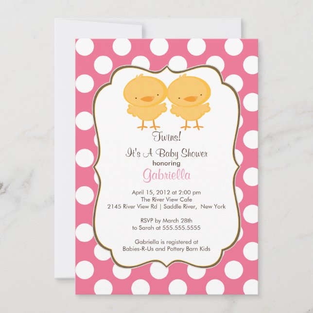 Cute Twins Chick Baby Shower Invitation Pink Girls (Front)