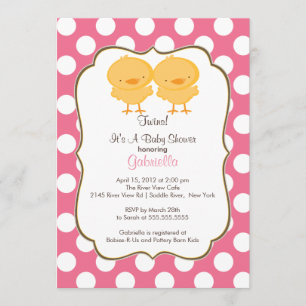 Cute Twins Chick Baby Shower Invitation Pink Girls