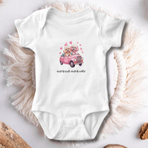 Cute Twins Cockapoo Doodle Dog Pink Infant Custom Baby Bodysuit