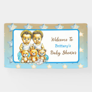 Cute Twins of colour Baby Boys Baby Shower Treats Banner