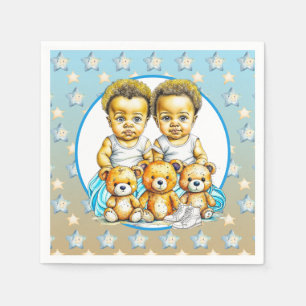 Cute Twins of colour Baby Boys Baby Shower Treats Napkin