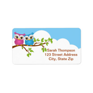 Cute Twins Owls on a Branch Address Label