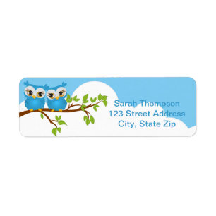 Cute Twins Owls on a Branch Boy Address Labels
