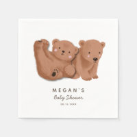 Cute Twins Rustic Bear Baby Shower Napkins