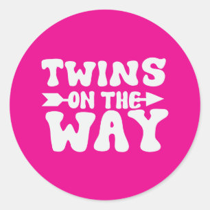 Cute twins word art announcement classic round sticker