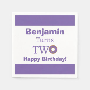 Cute Two 2nd Doughnut Purple White Happy Birthday Napkin