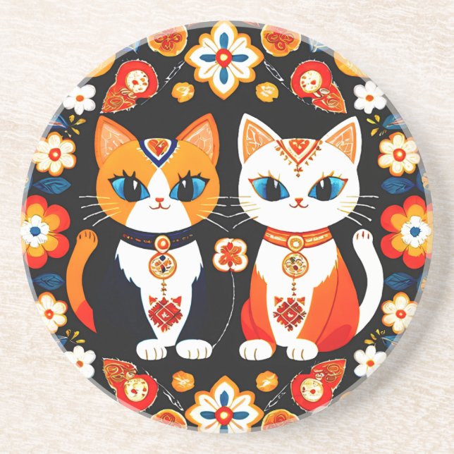 Cute Two Cats Coaster (Front)