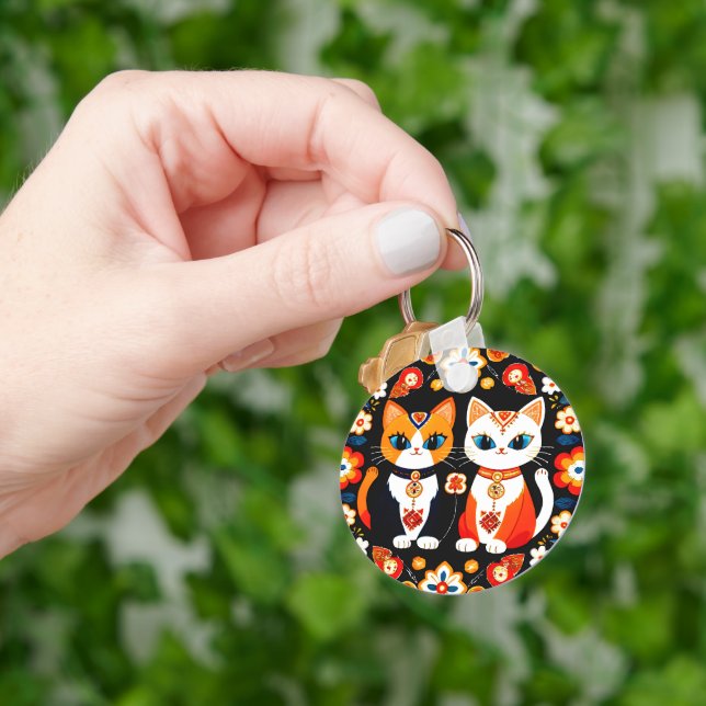 Cute Two Cats Key Ring (Hand)