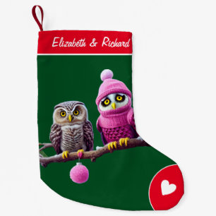 Cute Two Christmas Owl Personalised Baby Name Small Christmas Stocking
