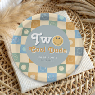 Cute Two Cool Dude Boys 2nd Birthday Paper Plate