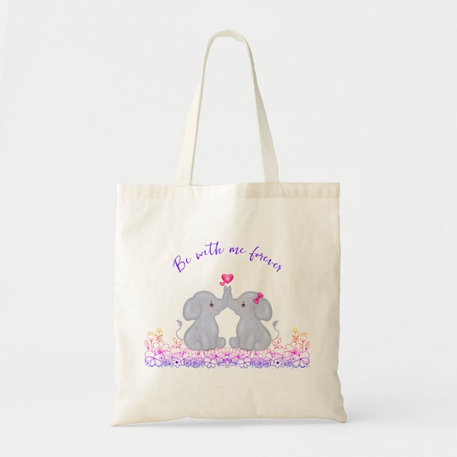 Cute two elephants in love Tote Bag (Front)