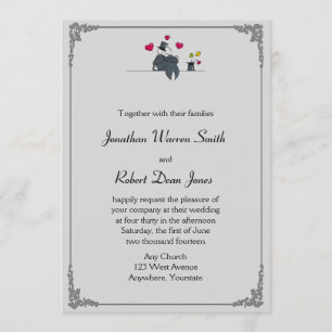 Cute Two Grooms Cartoon Gay Wedding Invitation