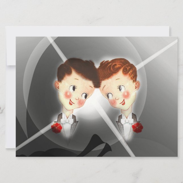 Cute Two Grooms Gay Wedding Invitation (Front)