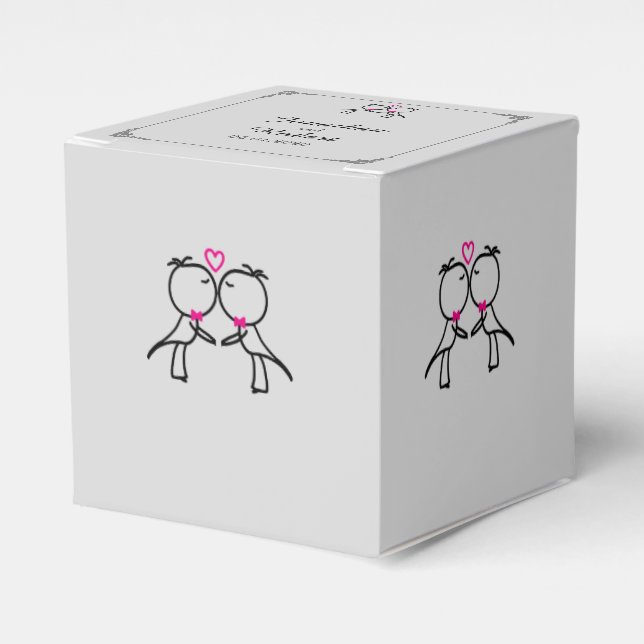 Cute Two Grooms Kissing Gay Wedding Favour Box (Front Side)