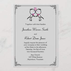 Cute Two Grooms Kissing Gay Wedding Invitation