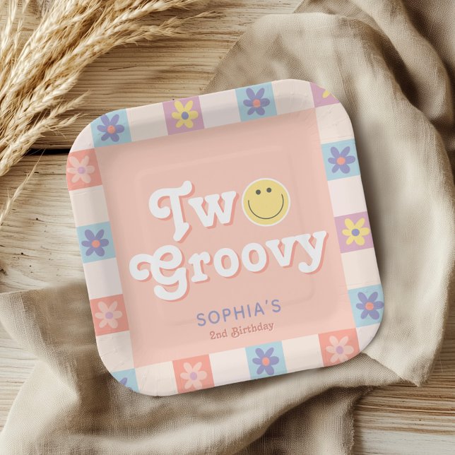 Cute Two Groovy Boho 2nd Birthday  Paper Plate (Creator Uploaded)