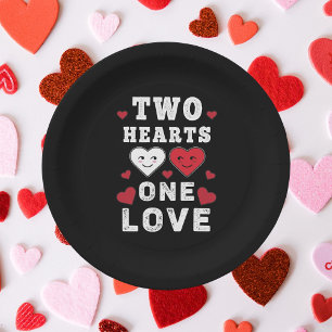 Cute Two Hearts One Love Birthday Valentine's Day Paper Plate