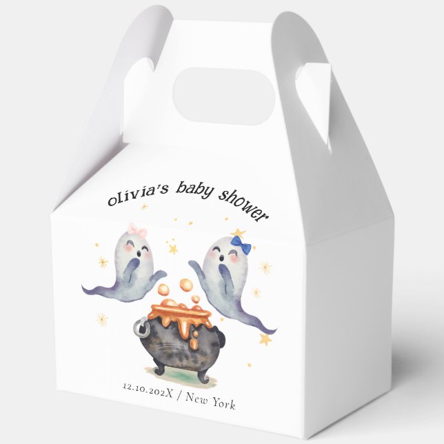 Cute Two Little Boos Bow Ghost Twins Baby Shower  Favour Box (Front)