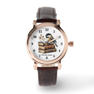 Cute two lovers books bird customizable watch