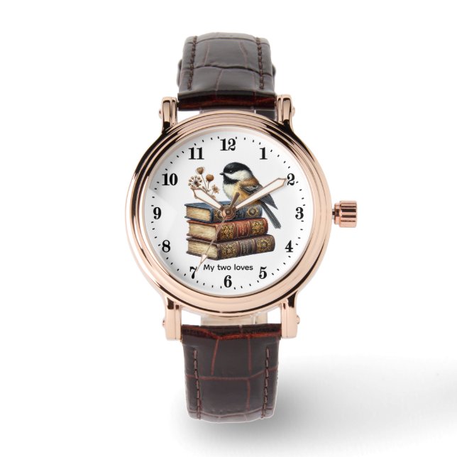Cute two lovers books bird customizable watch (Front)