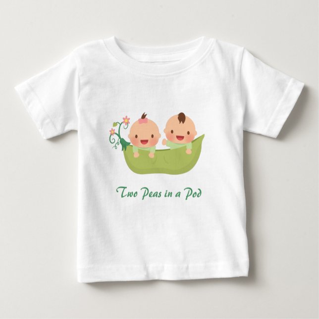 Cute Two Peas in a Pod Boy Girl Twins Baby T-Shirt (Front)