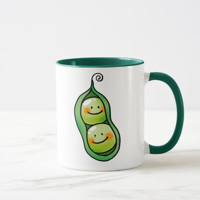 Cute Two Peas in a Pod Cartoon   Mug (Right)