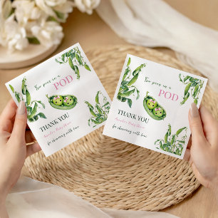 Cute Two Peas in A Pod Girl Pink Twins Baby Shower Napkin