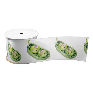 Cute Two Peas in A Pod Girl Pink Twins Baby Shower Satin Ribbon