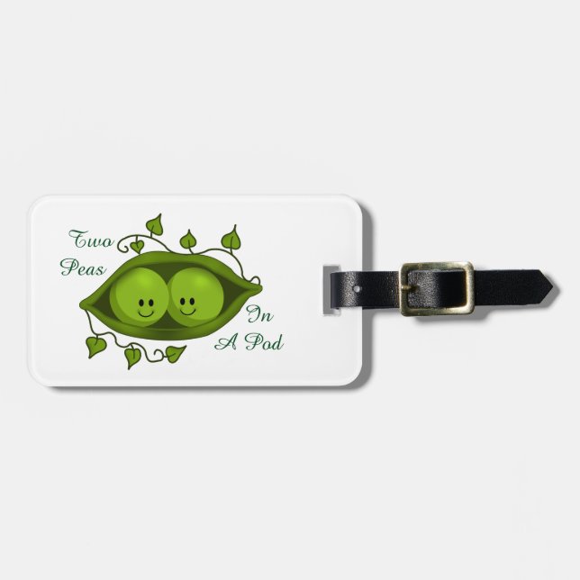 Cute Two Peas In A Pod personalised Luggage Tag (Front Horizontal)