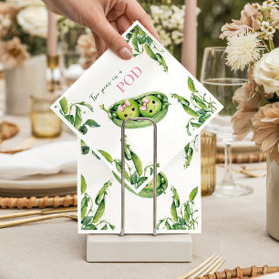Cute Two Peas in A Pod Pink Girl Twins Baby Shower Napkin