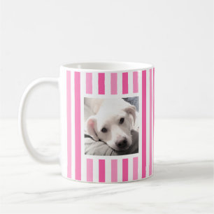 Cute Two Photos Striped White and Hot Pink Coffee Mug
