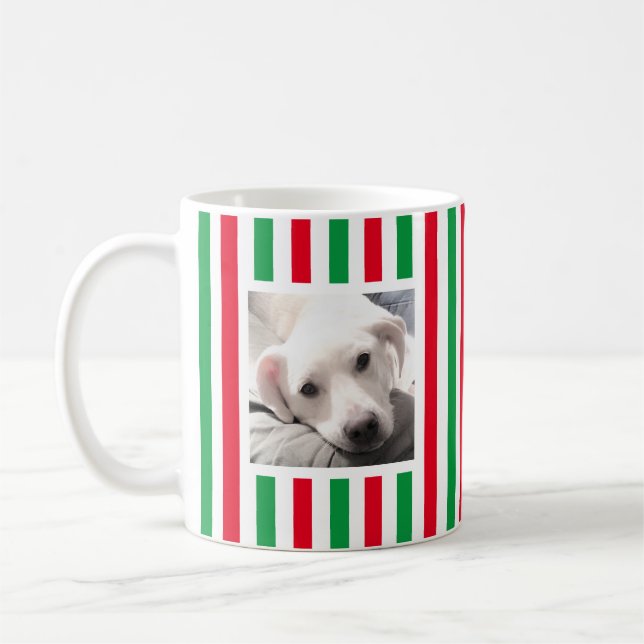 Cute Two Photos Striped White Red Green Coffee Mug (Left)