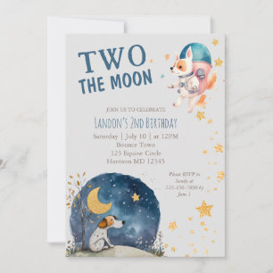 Cute Two the Moon Dog Boys Second Birthday Invitation