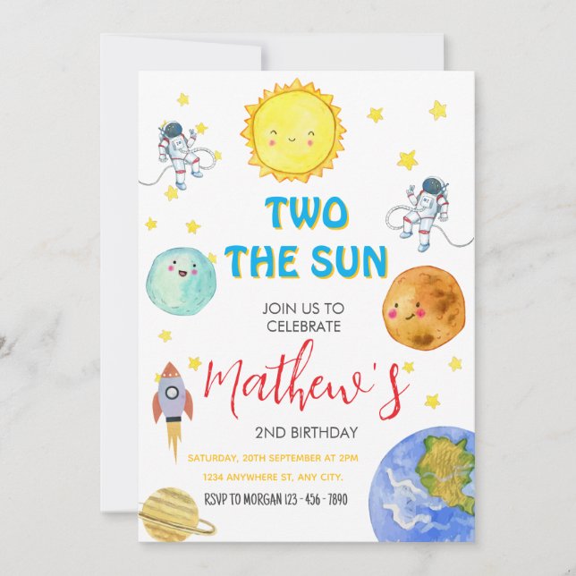 Cute Two The Sun 2nd Birthday Invitation (Front)