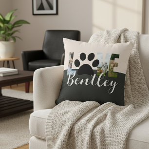 Cute Two Tone Dog Photo Love Paw Print Cushion