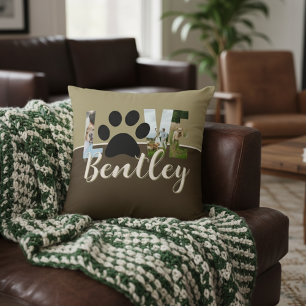 Cute Two Tone Dog Photo Love Paw Print Cushion
