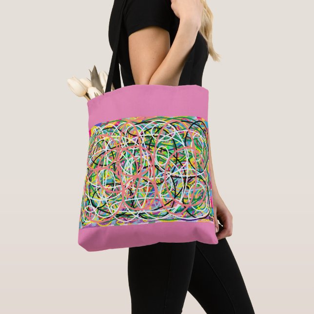 Cute two toned pink circles design tote bag (Close Up)